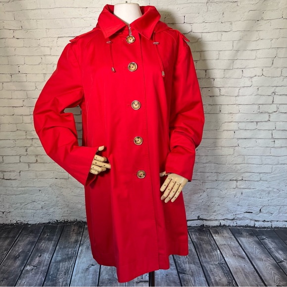 MICHAEL Michael Kors Jackets & Blazers - MICHAEL by Michael Kors Red Hooded Trench Rain Coat Jacket Size XL